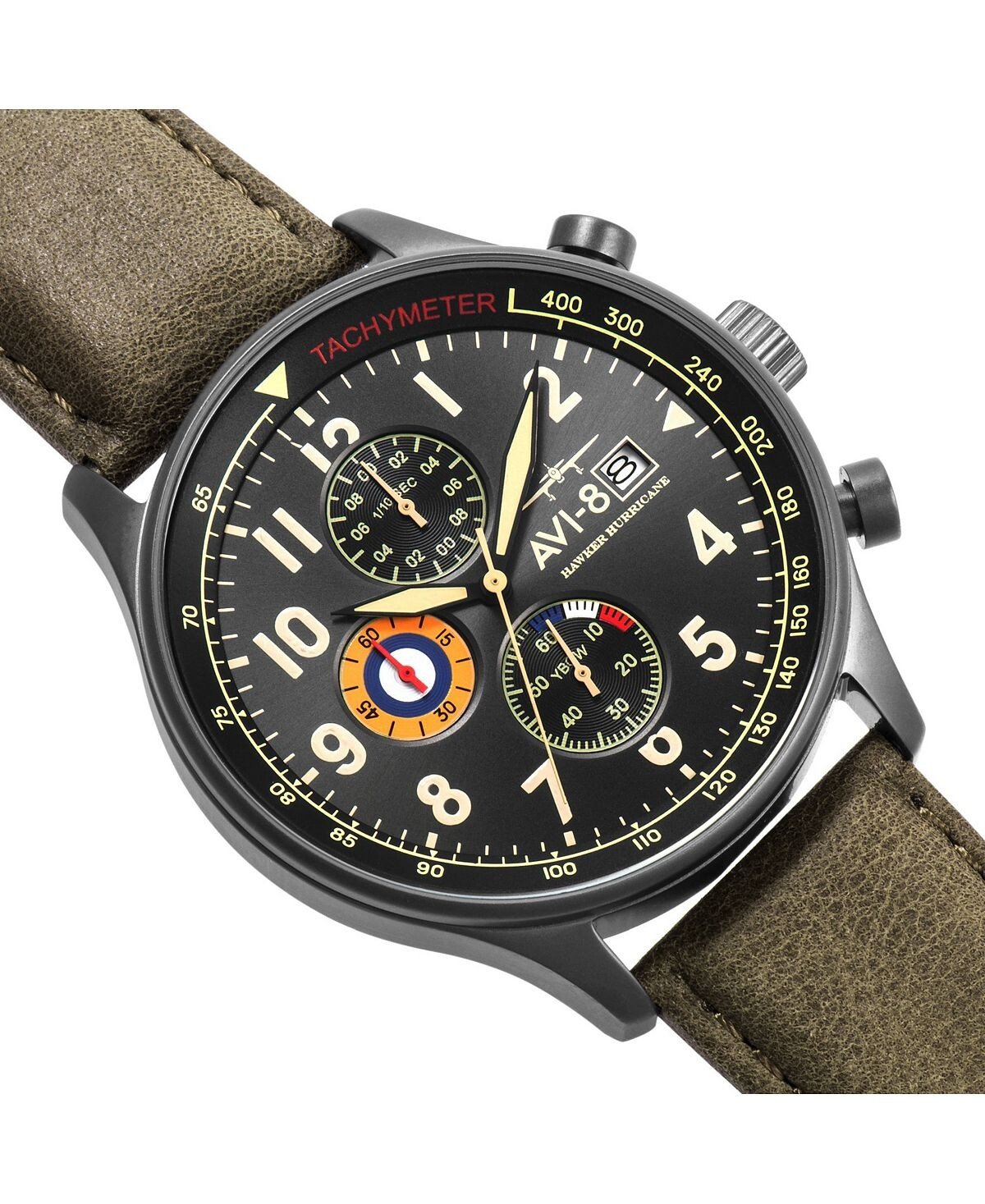

Мужские часы Hawker Hurricane Chronograph Army Green с ремешком из натуральной кожи, 42 мм AVI-8