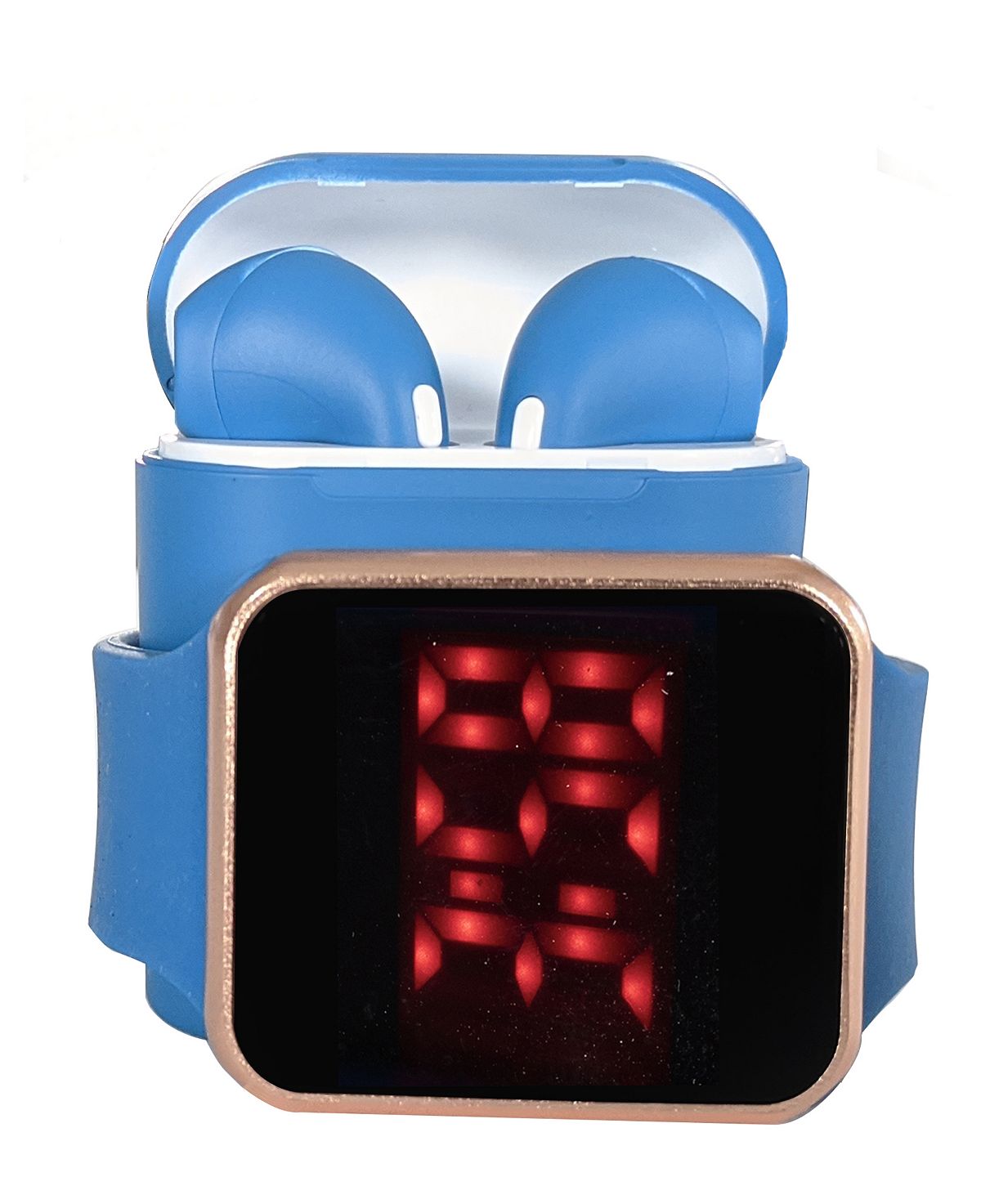 Унисекс светодиодные сенсорные часы и беспроводные наушники с портативным чехлом для зарядки Ztech, синий