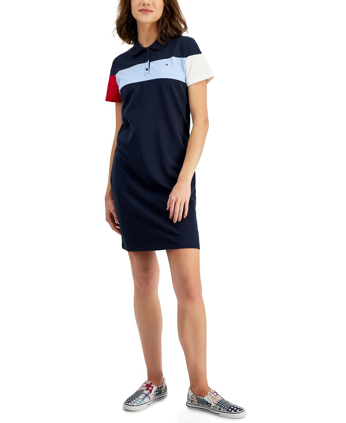

Женское платье-поло с короткими рукавами и цветными блоками Tommy Hilfiger