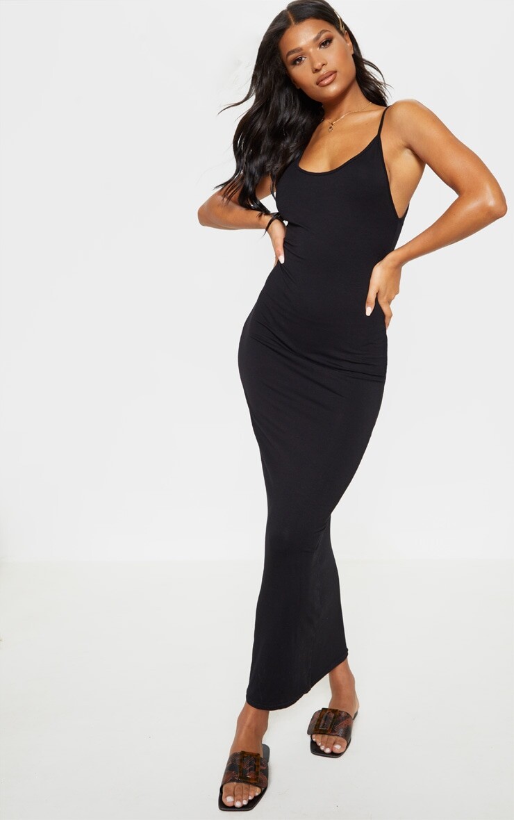 

PrettyLittleThing Черное платье-макси с заниженной проймой и жилетом