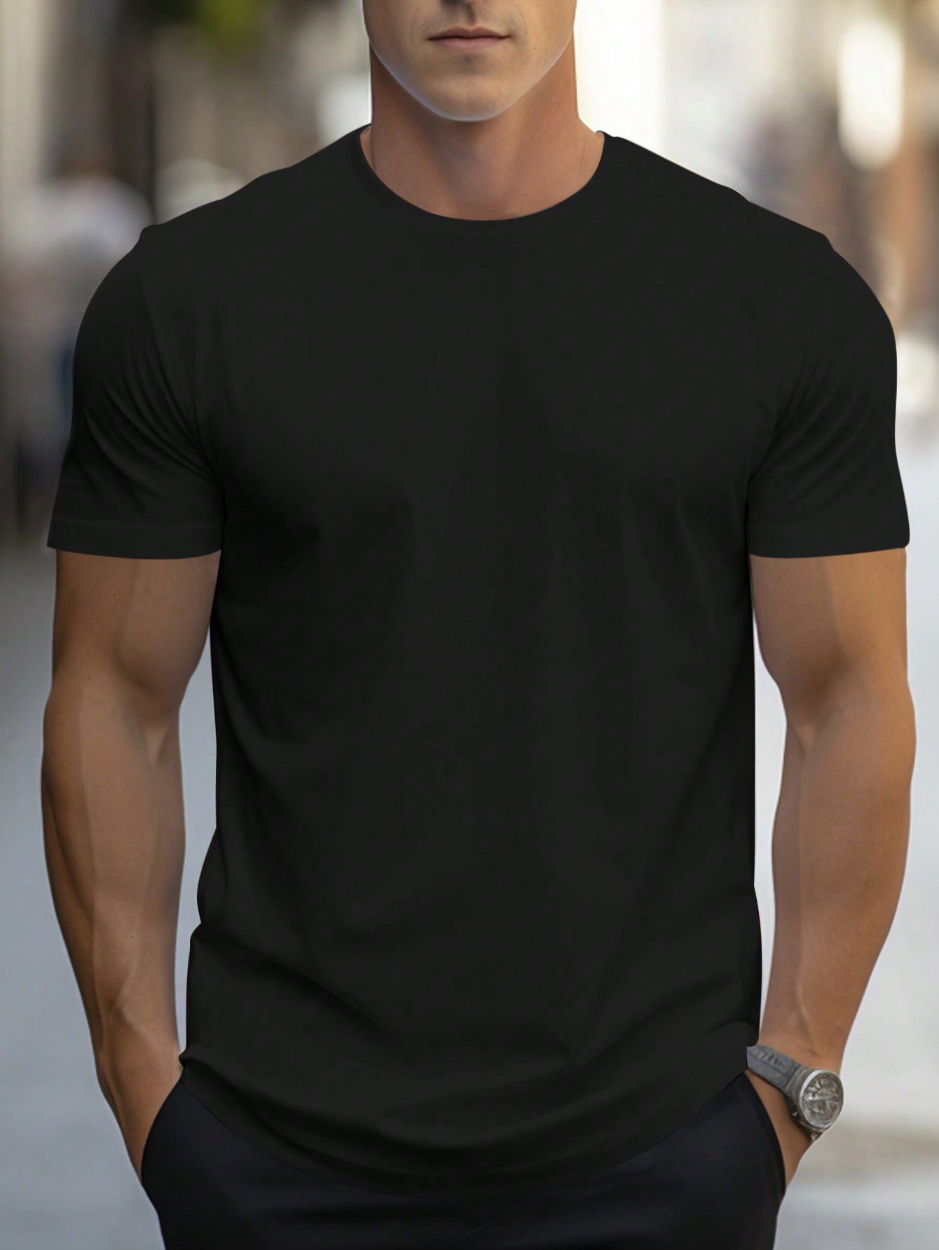 Мужская однотонная футболка с короткими рукавами Manfinity, черный фотографии