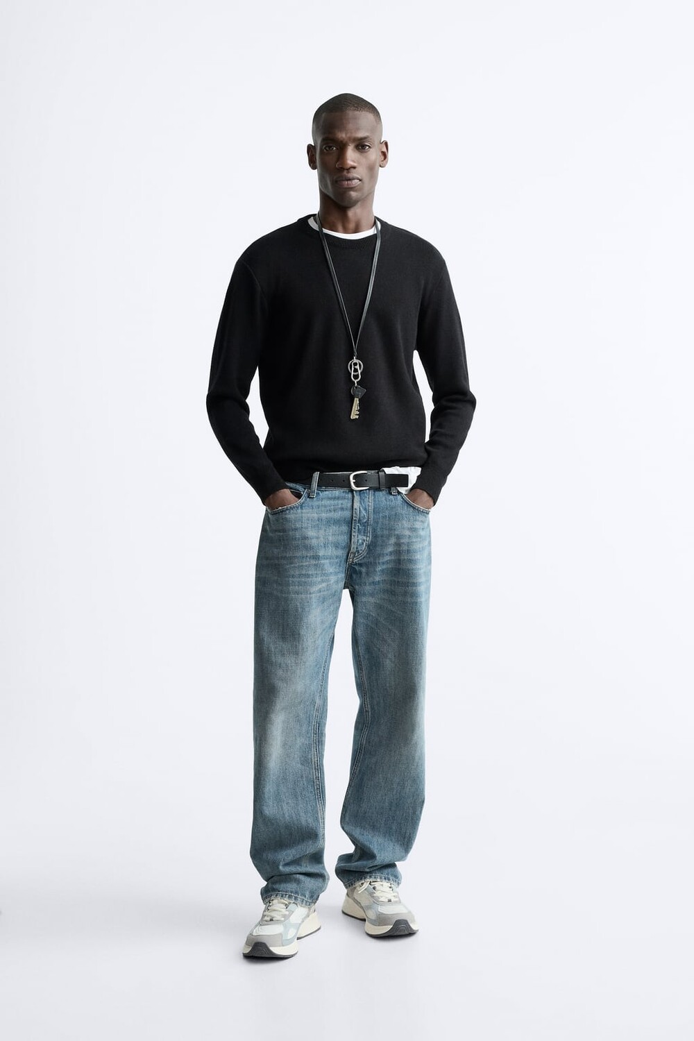 

Фактурный хлопковый свитер ZARA, черный