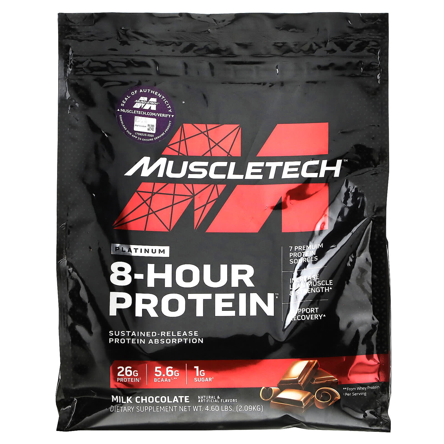 

Platinum 8-Hour Protein, смесь для приготовления протеинового коктейля, молочный шоколад, 2,09 кг (4,6 фунта), MuscleTech