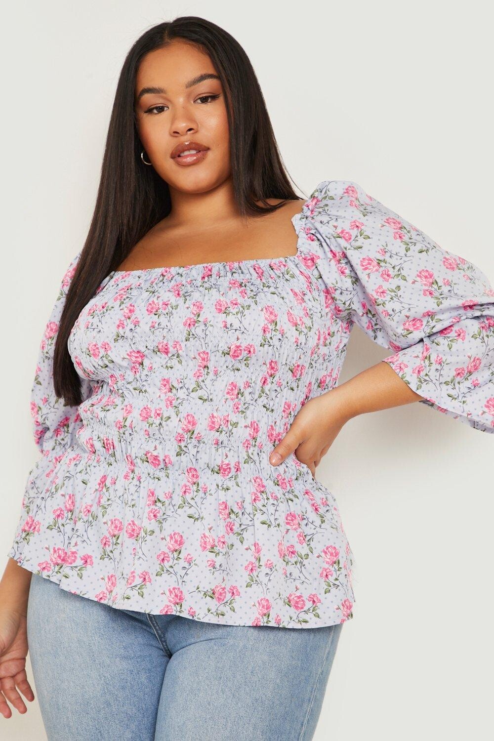 

Блузка plus ditsy spot с цветочными голубками Boohoo, синий