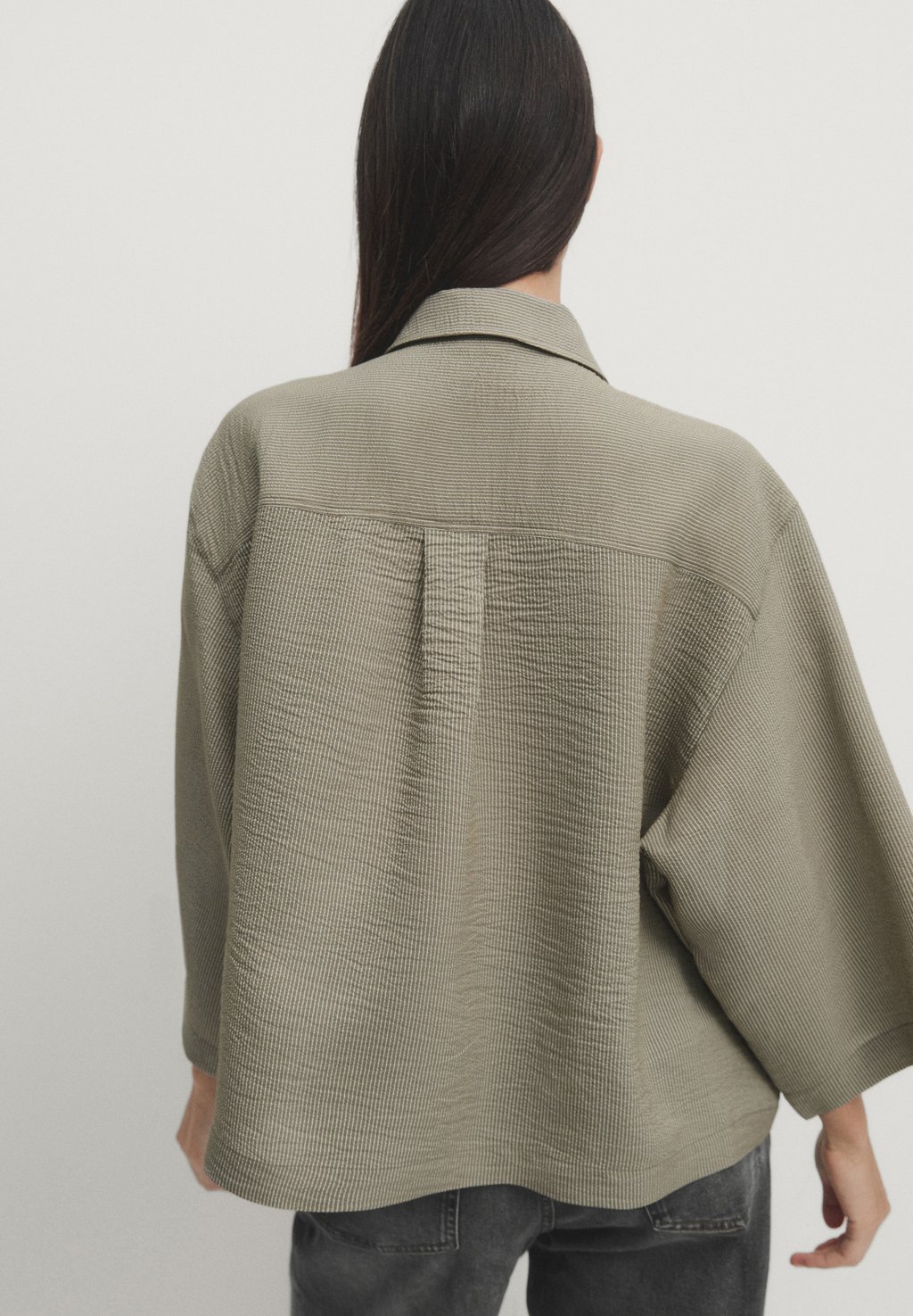 Блузка-рубашка STRIPED WITH POCKETS Massimo Dutti, цвет khaki