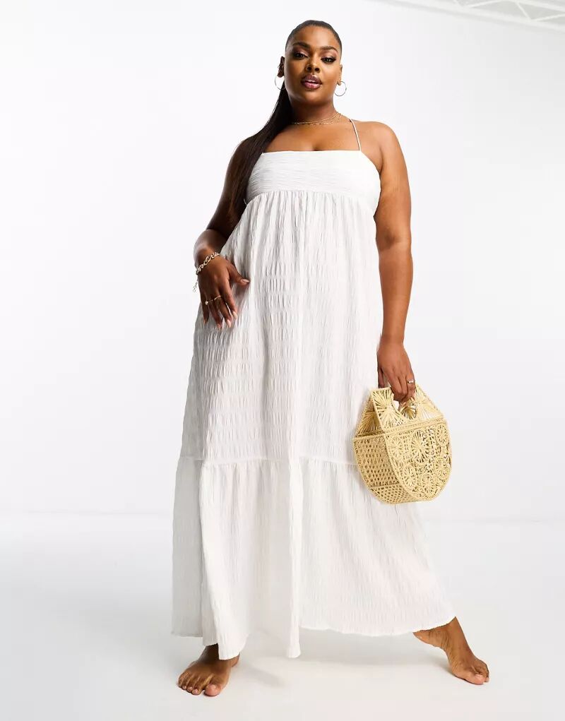 Белое пляжное летнее платье с бретелями Esmee Plus Esmee Curve