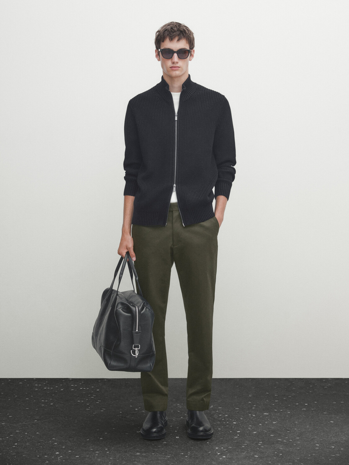 

Кардиган из хлопкового трикотажа на молнии Massimo Dutti, черный