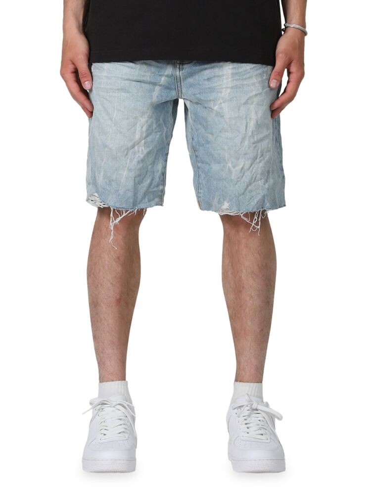 

Джинсовые шорты свободного кроя Raw Edge Acid Wash Purple Brand, цвет Light Indigo