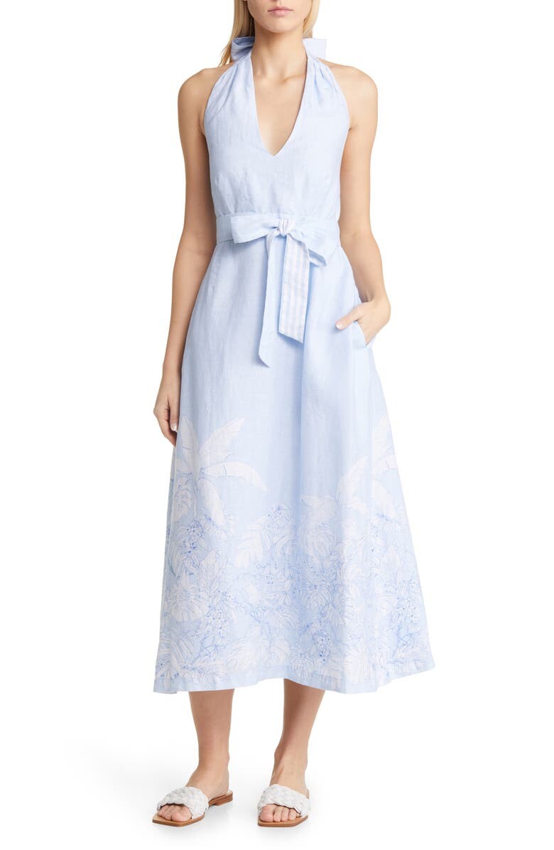 

Льняное платье миди Totally Toile с вырезом халтер TOMMY BAHAMA