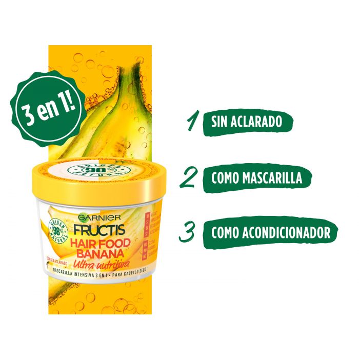 цена Маска для волос Fructis Hair Food Mascarilla Cabello 3 en 1 Banana Garnier, 390 ml