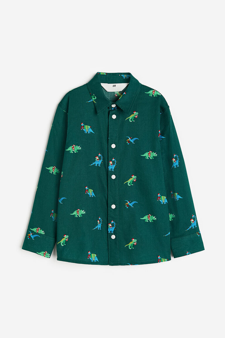 

Рубашка из хлопка с рисунком H&M, зеленый