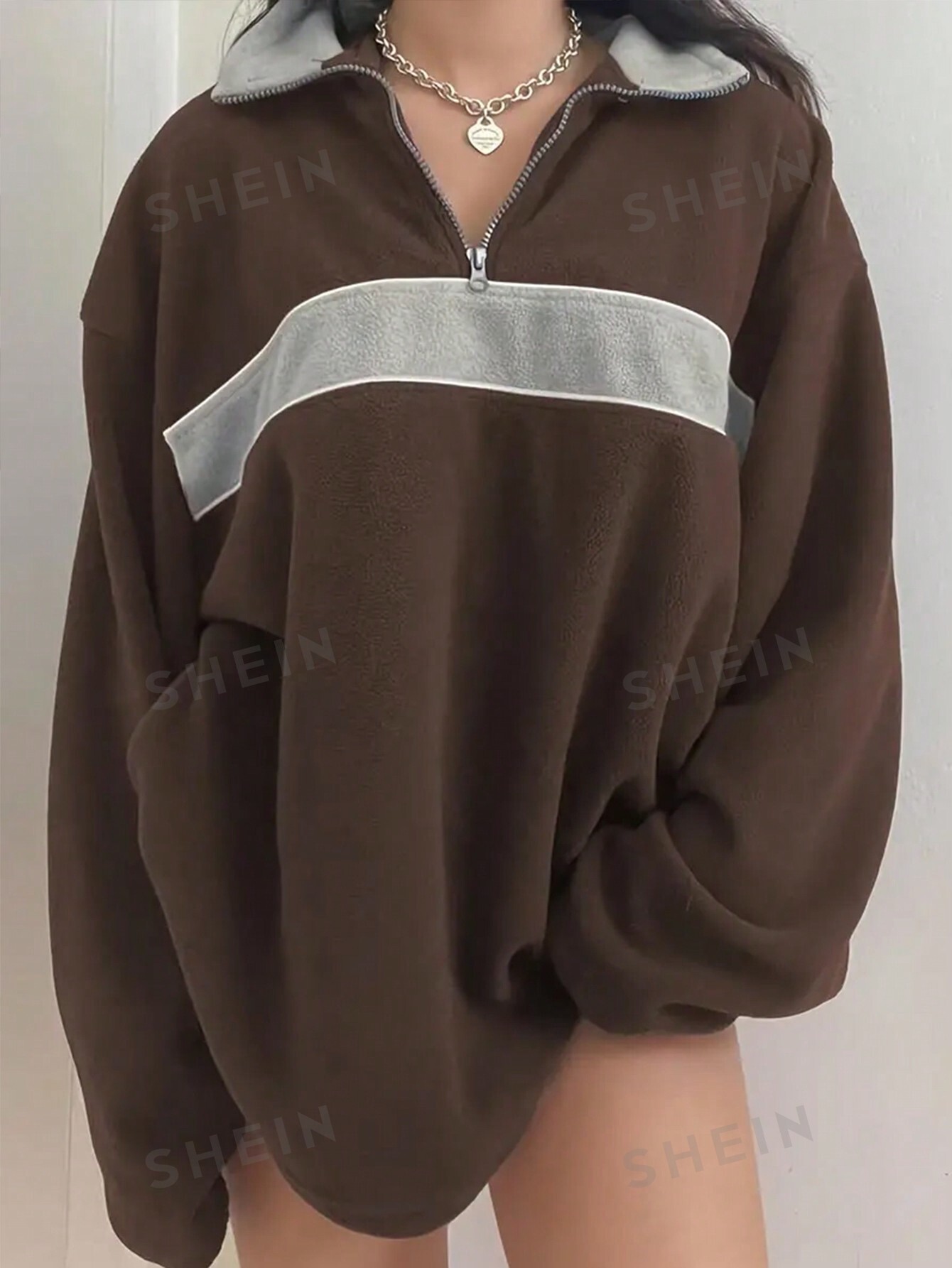 SHEIN Essnce женский пуловер с цветными блоками и полумолнией, многоцветный цена и фото