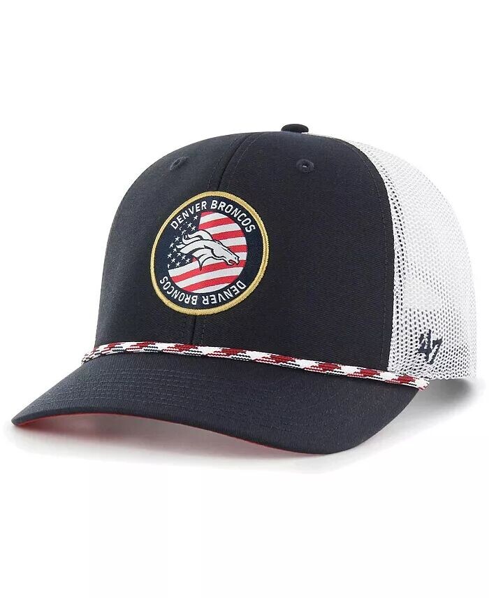 

Мужская темно-белая регулируемая шляпа Denver Broncos Union Patch Trucker '47 Brand, синий