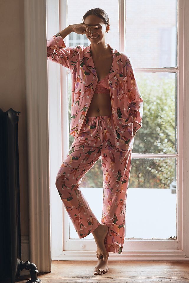

Классический пижамный комплект BedHead PJs с длинными рукавами, розовые лыжные люди