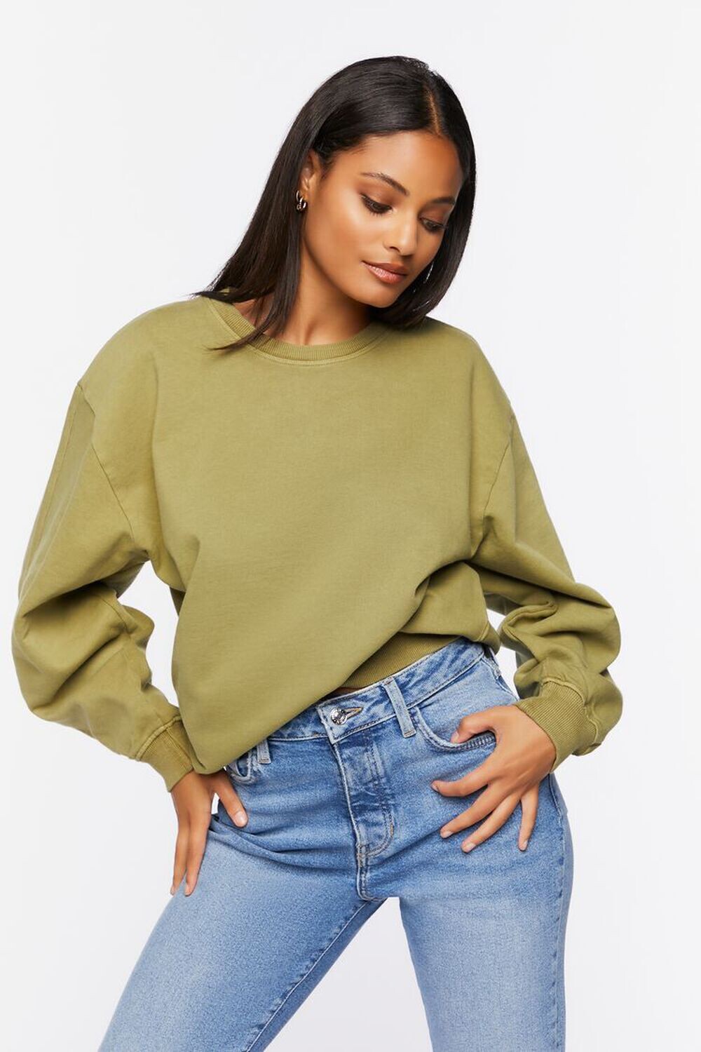 

Пуловер с круглым вырезом в рубчик Forever 21, оливковый, Зеленый