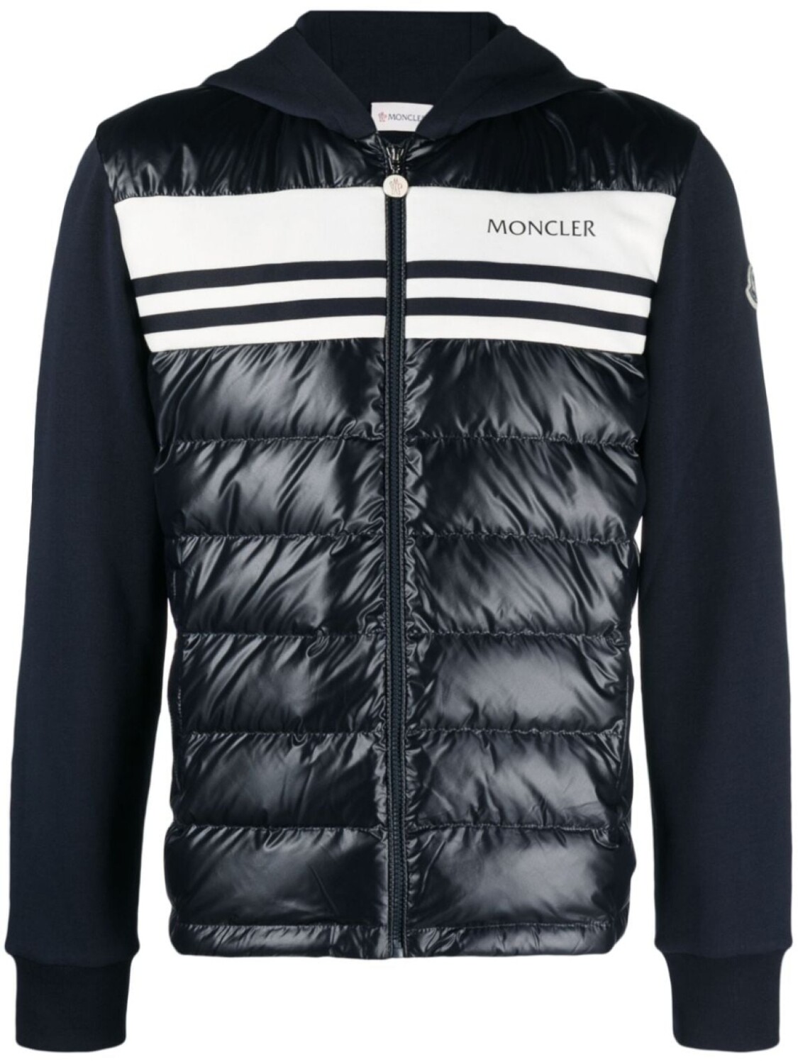 

Пуховик с дутой вставкой и капюшоном Moncler, синий