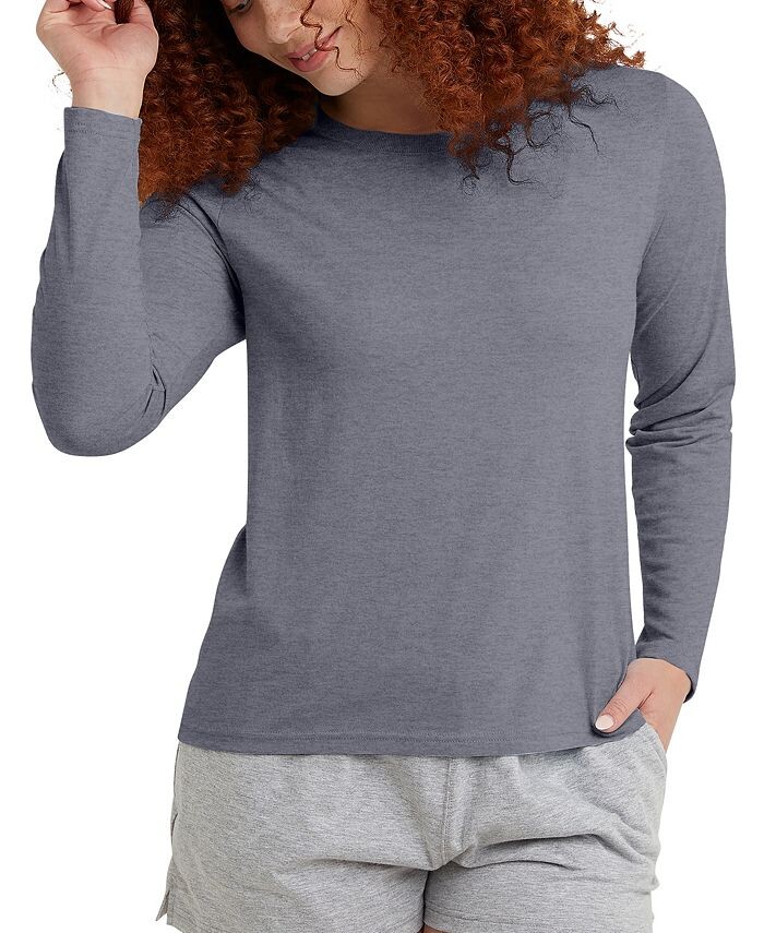 

Женская классическая футболка Originals Triblend с длинным рукавом Hanes, цвет Athletic Navy Heather