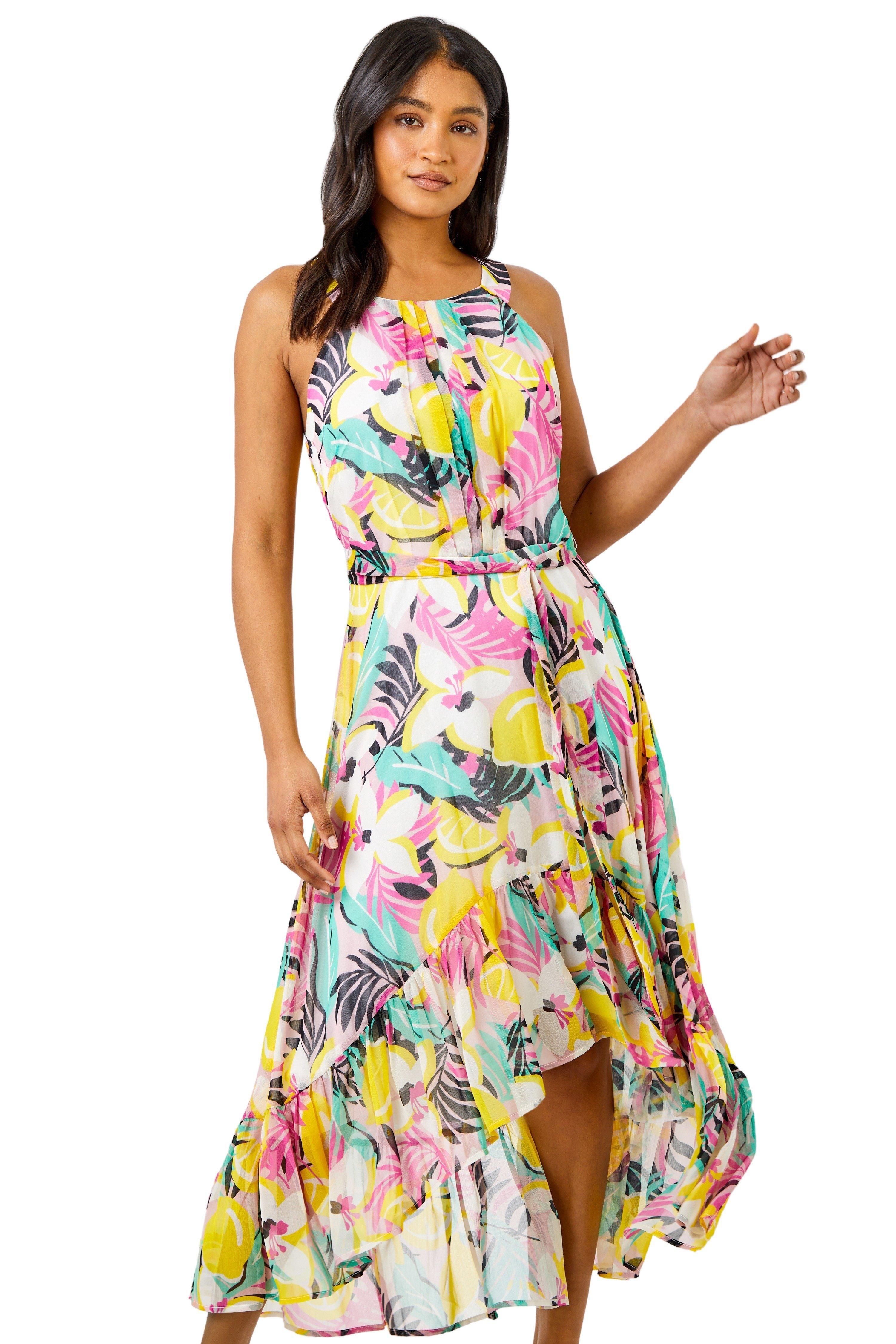Платье с бретелькой на шее и тропическим принтом Roman, розовый платье длинное с тропическим принтом caledonia xl синий