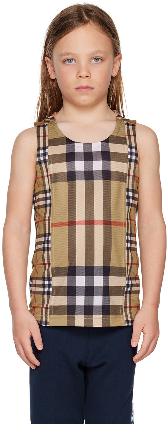 

Детская бежевая майка в контрастную клетку Burberry