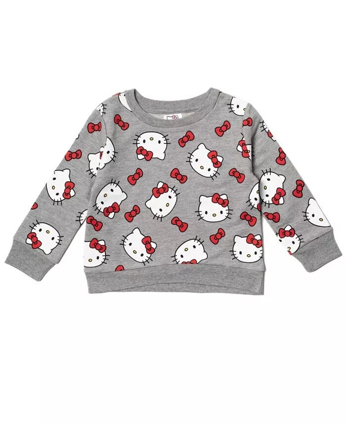 

Пуловер из французской махровой ткани для девочек, свитшот Hello Kitty, серый