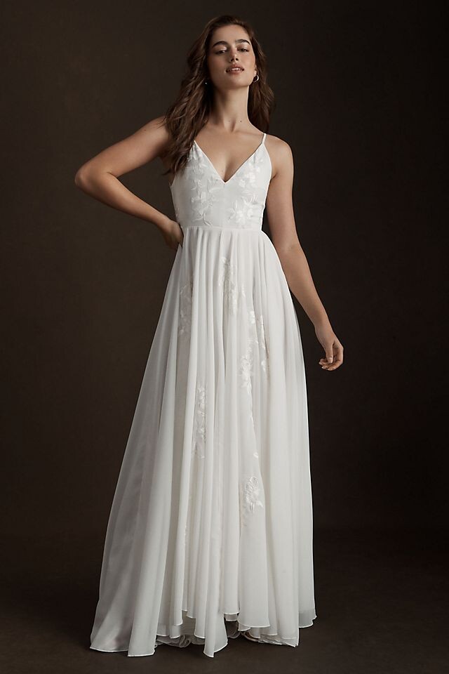 

Платье свадебное Bhldn Bonaire с V-образным вырезом и вышивкой, бежевый