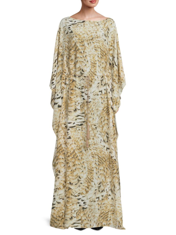 Платье-кафтан макси с принтом Roberto Cavalli, цвет Natural