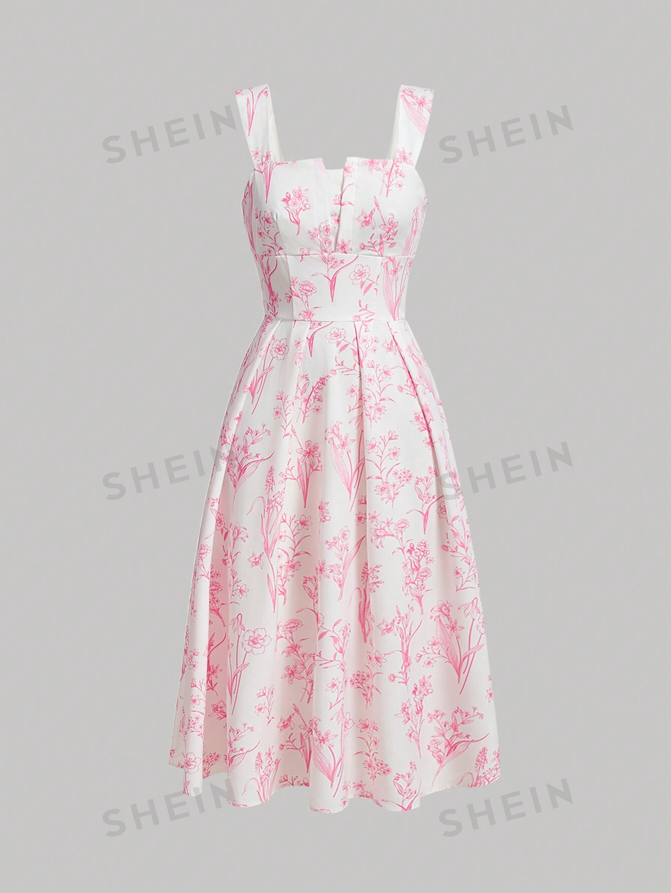 цена SHEIN MOD Романтическое длинное платье на бретельках с цветочным принтом на весенние каникулы, розовый