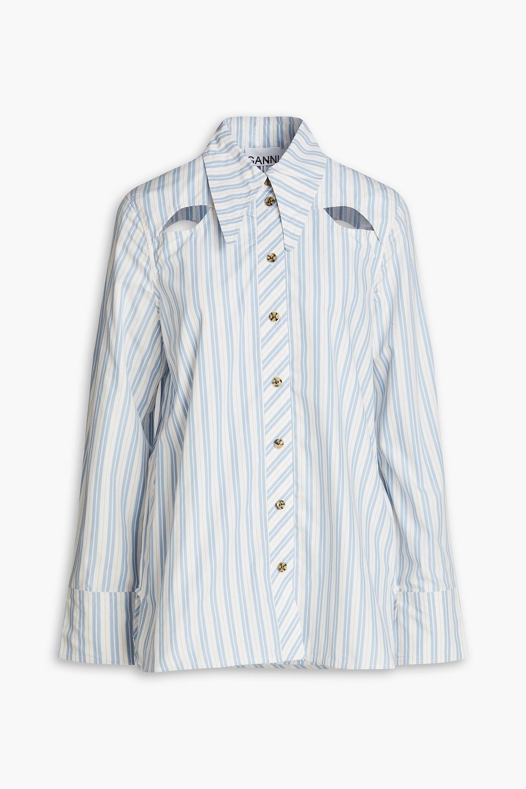 цена Рубашка из хлопкового поплина в полоску с вырезами GANNI, синий