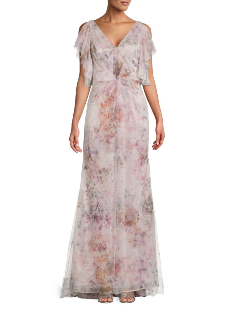 Абстрактное платье с металлизированными рюшами Rene Ruiz Collection, цвет Floral