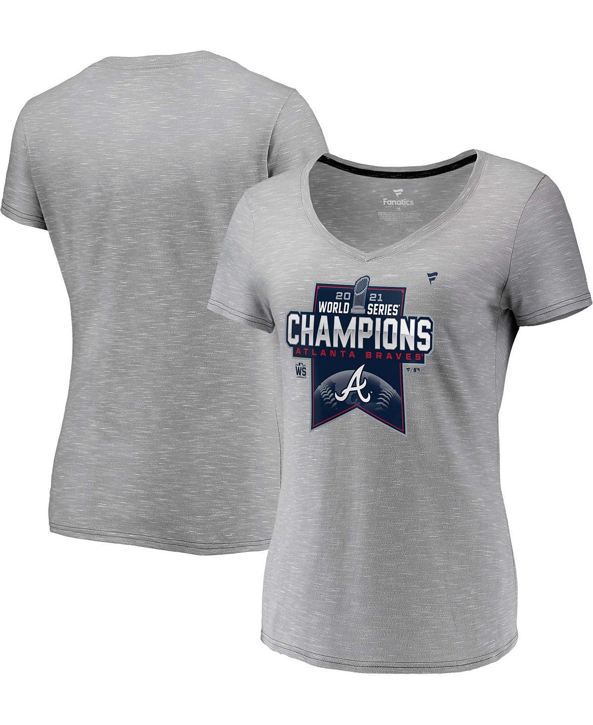 Женская футболка с v-образным вырезом в раздевалке Atlanta Braves World Series Champions 2021 Fanatics