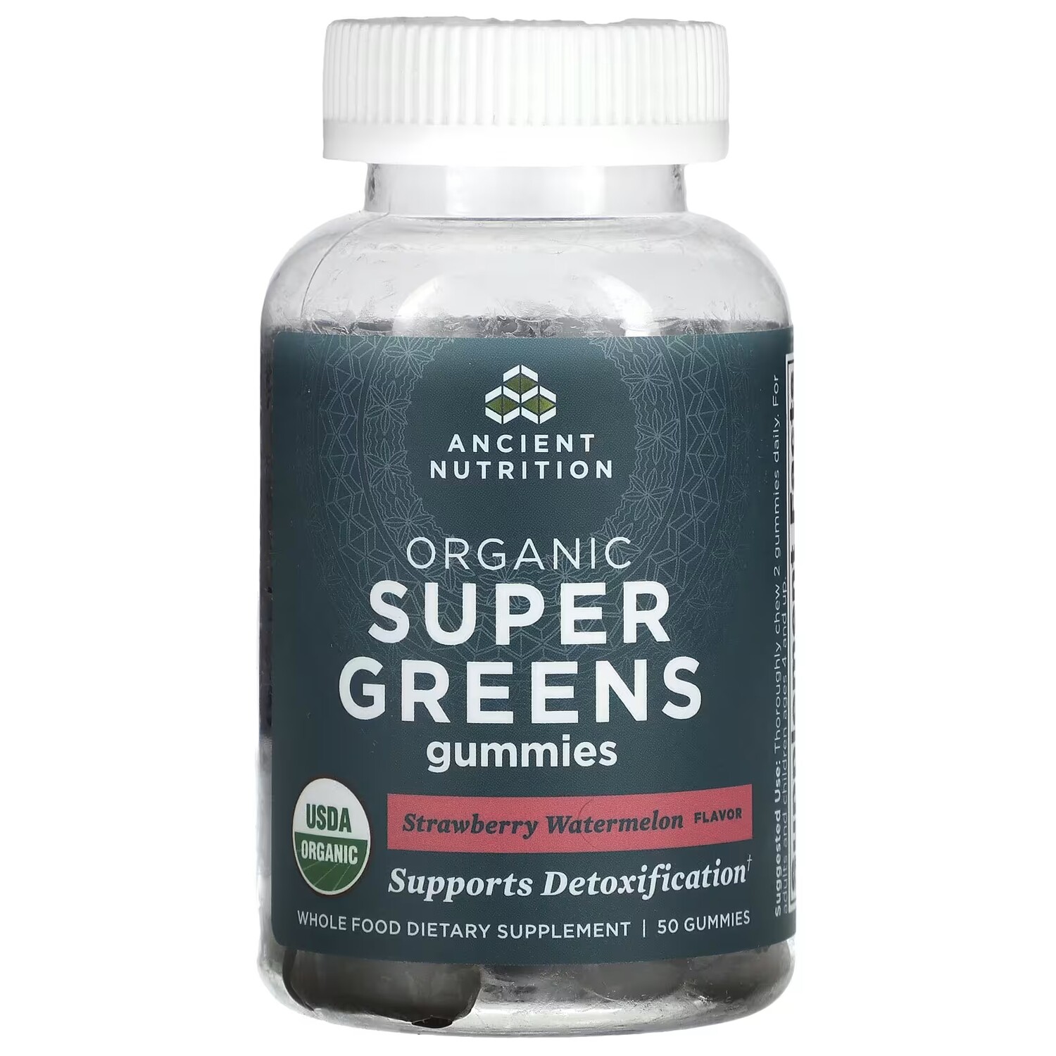 

Пищевая добавка Ancient Nutrition Super Greens с клубникой и арбузом, 50 жевательных конфет