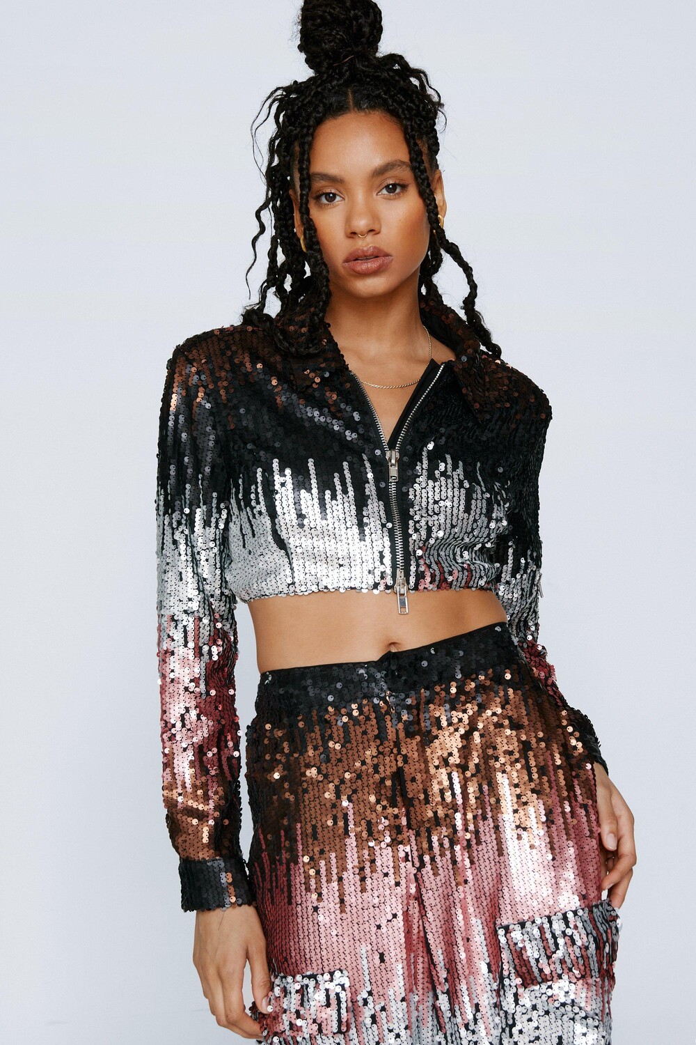 

Укороченная куртка с пайетками омбре Nasty Gal, мультиколор