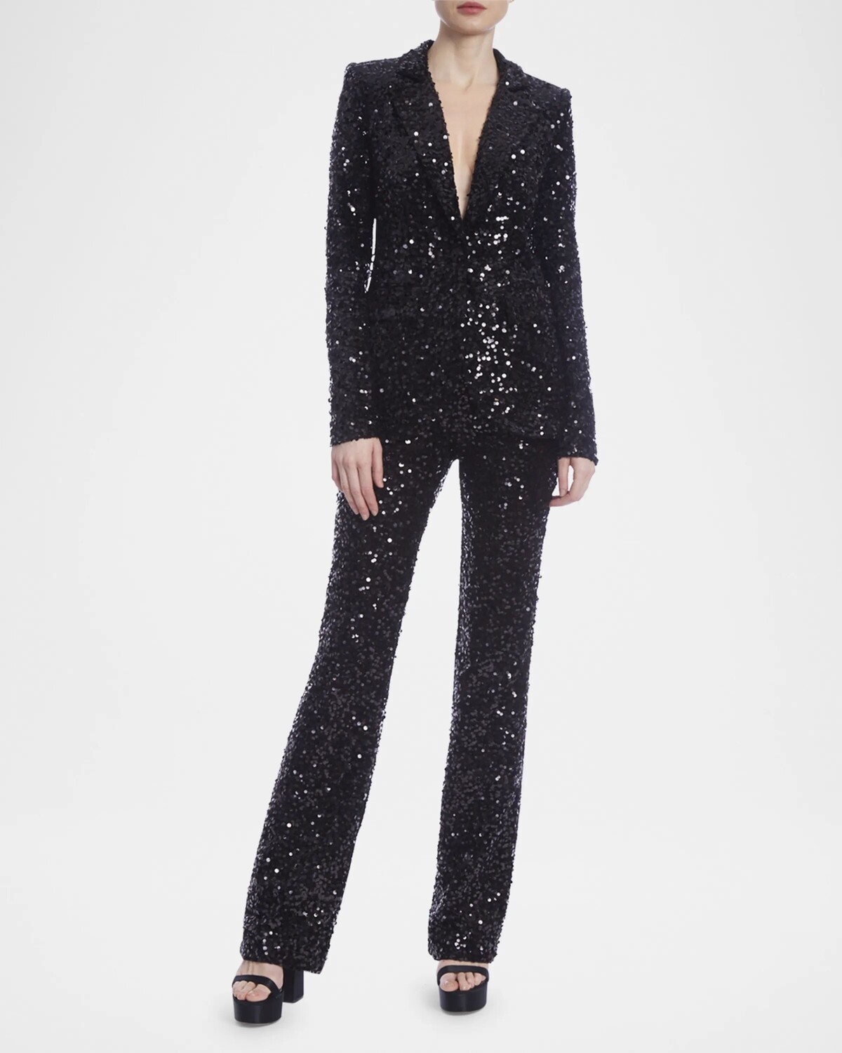 

Пиджак из бархата и пайеток на одной пуговице Badgley Mischka Collection, черный