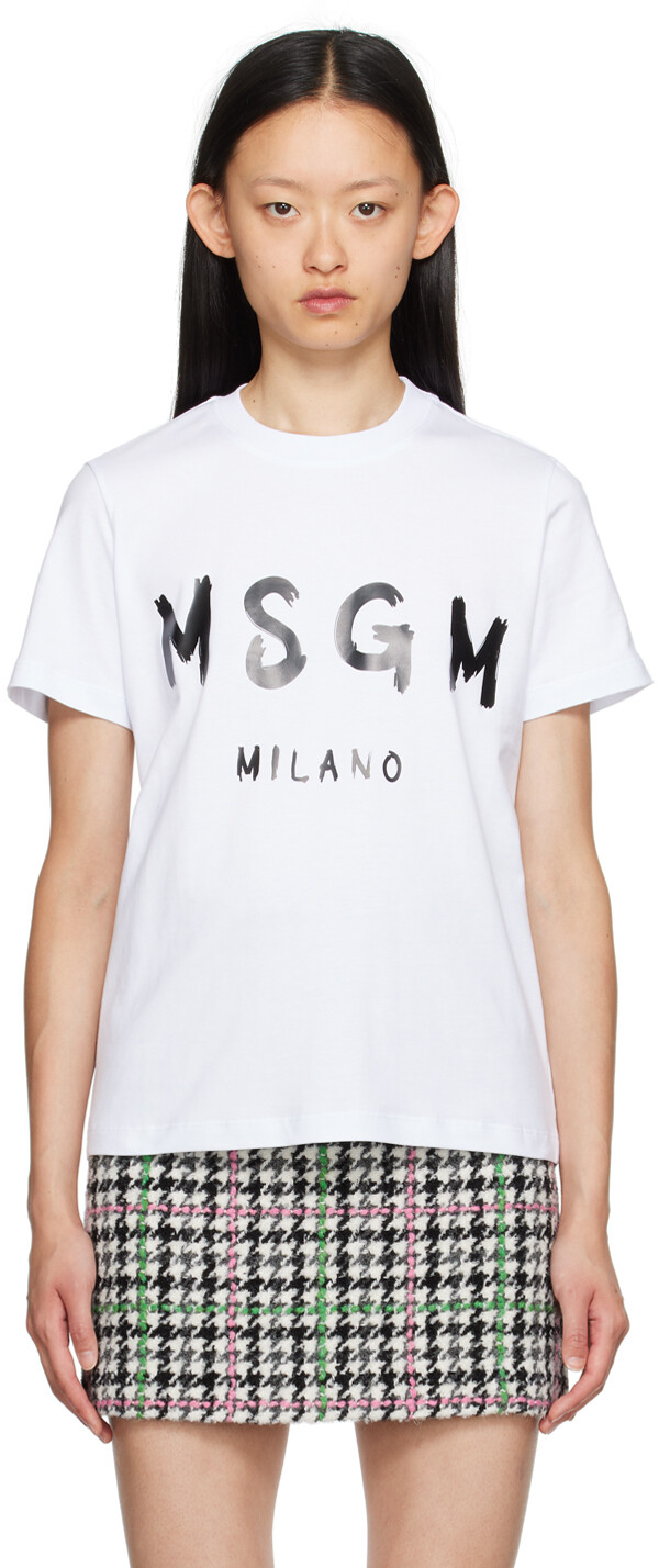 

MSGM Белая футболка с принтом, Белый
