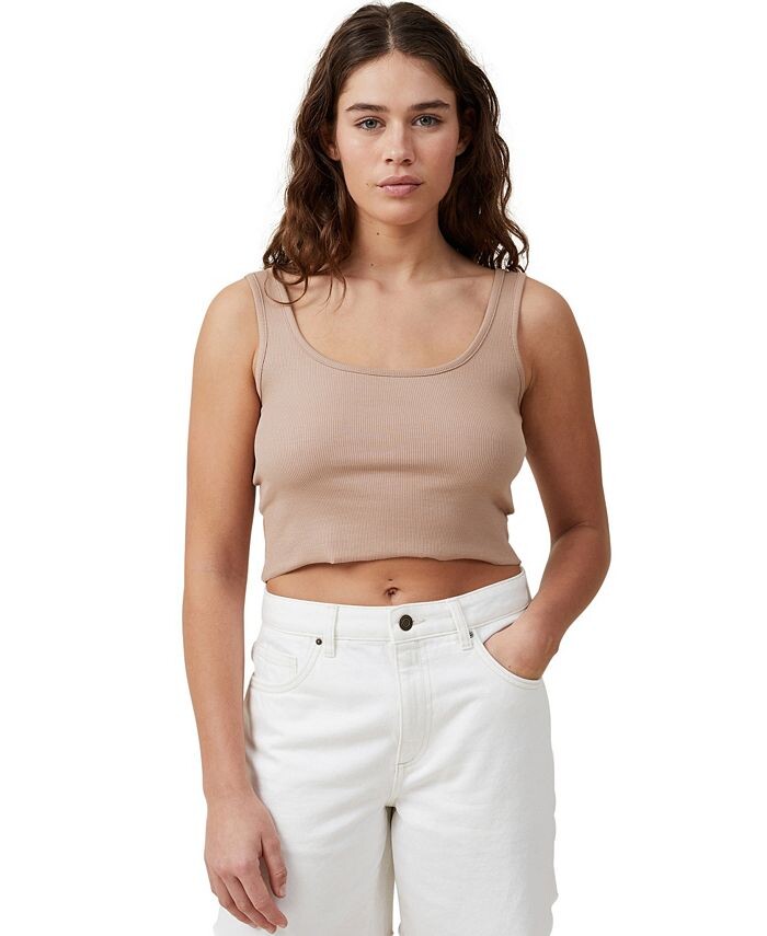 

Женская укороченная майка в одну рубчику COTTON ON, тан/бежевый