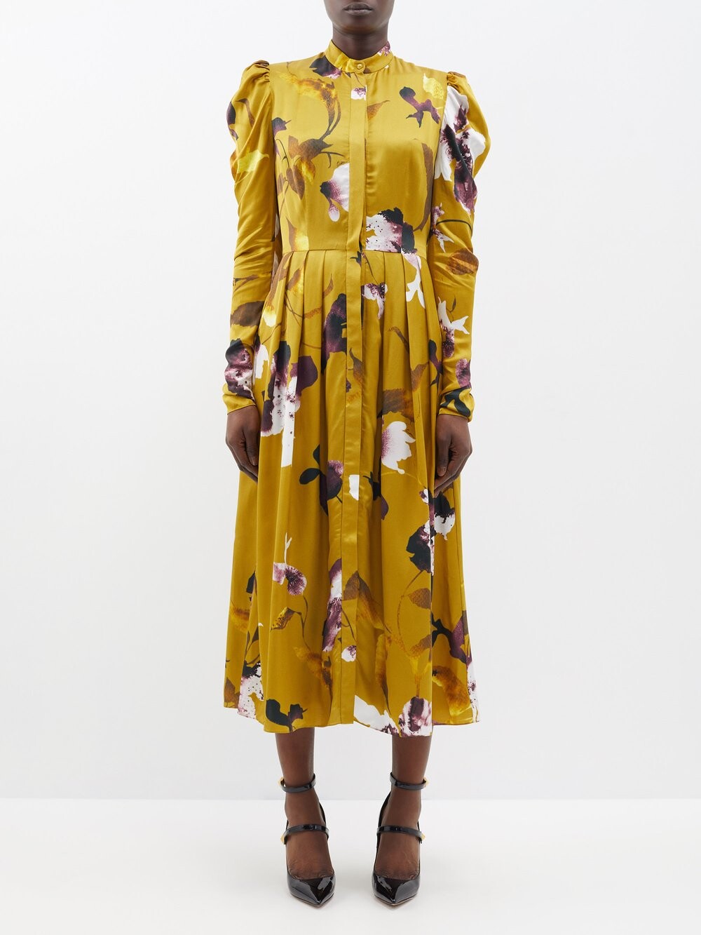 

Атласное платье миди evelyn с пышными рукавами Erdem, желтый
