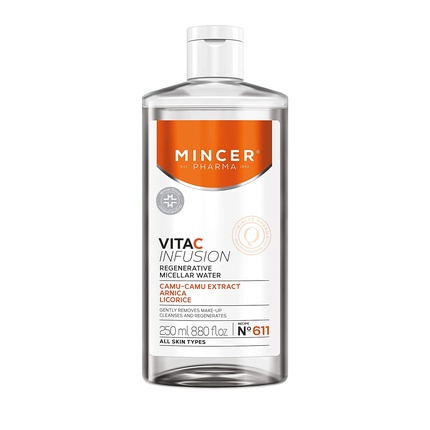 Mincer Pharma Vita C Infusion регенерирующая мицеллярная вода для снятия макияжа с экстрактом камю-каму, арникой и солодкой 250 мл, Mincer Est. Pharma 1989