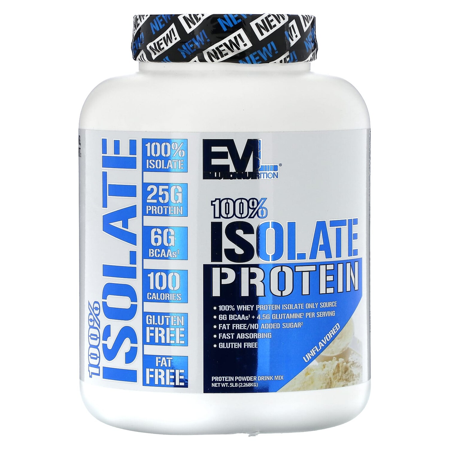 

100% изолят протеинового порошка, без добавок, 2268 кг (5 фунтов), EVLution Nutrition