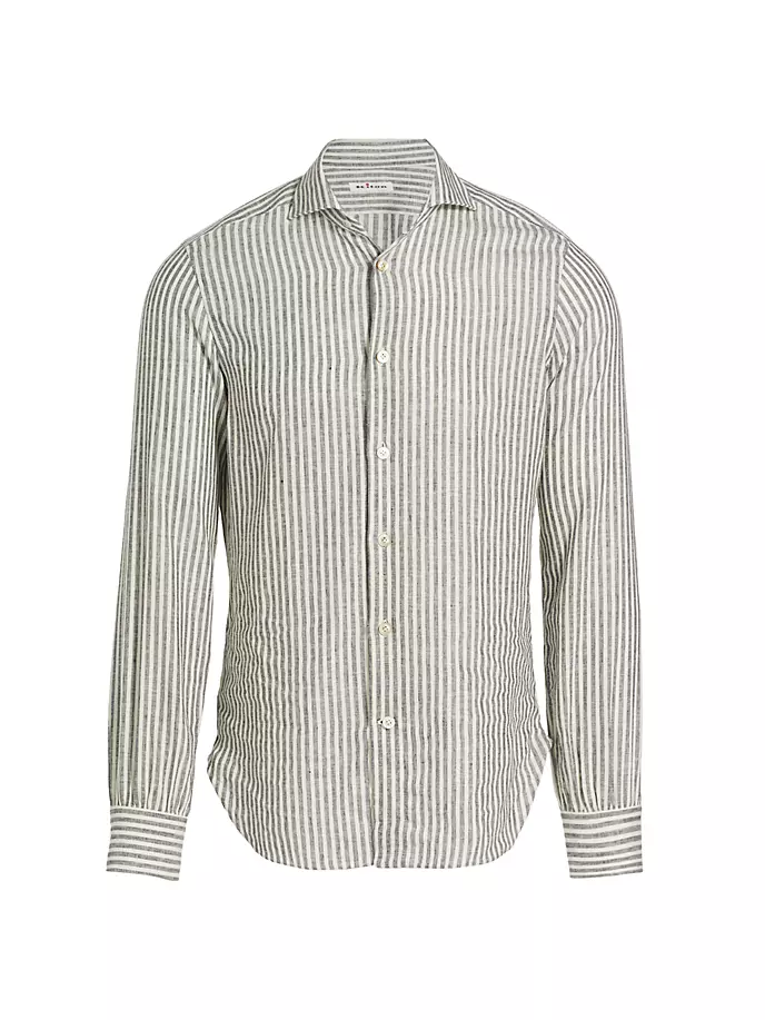 

Полосатая рубашка из льняной смеси Kiton, черный