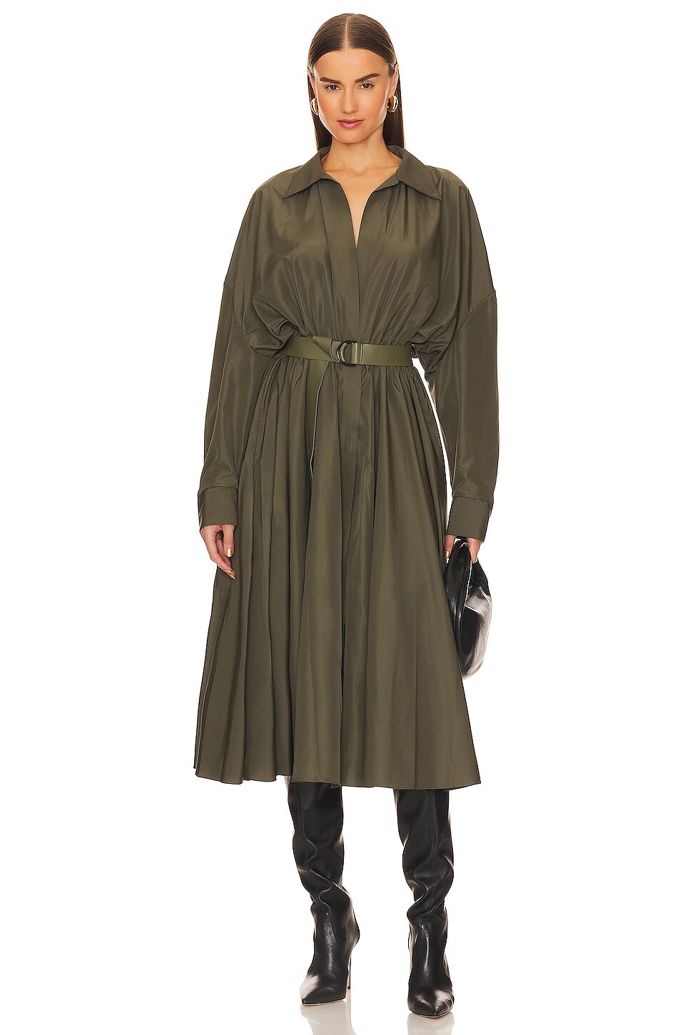 

Платье Norma Kamali Oversized Boyfriend Shirt Flared, милитари, Хаки
