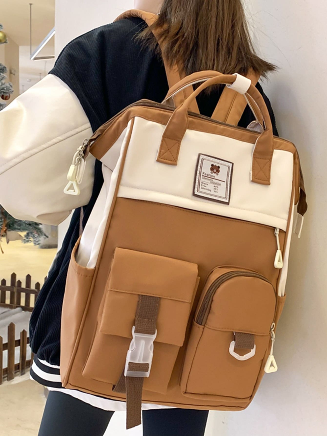 Женский винтажный однотонный функциональный рюкзак, коричневый