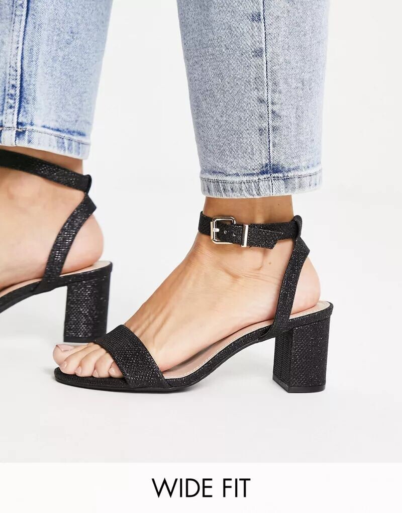 

Черные блестящие босоножки на блочном каблуке Dune London Wide Fit Meye Dune Wide Fit