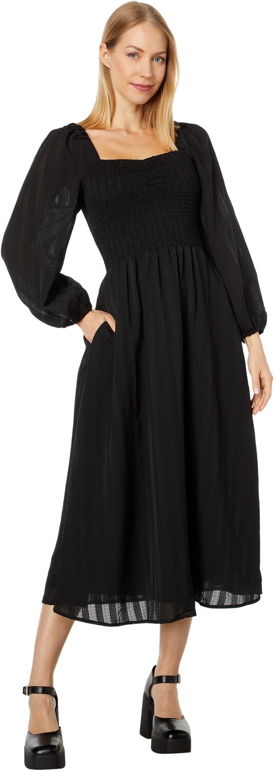 

Платье Emine - Long Sleeve Ruched Lucie Midi - Seersucker Stripe Madewell, цвет True Black