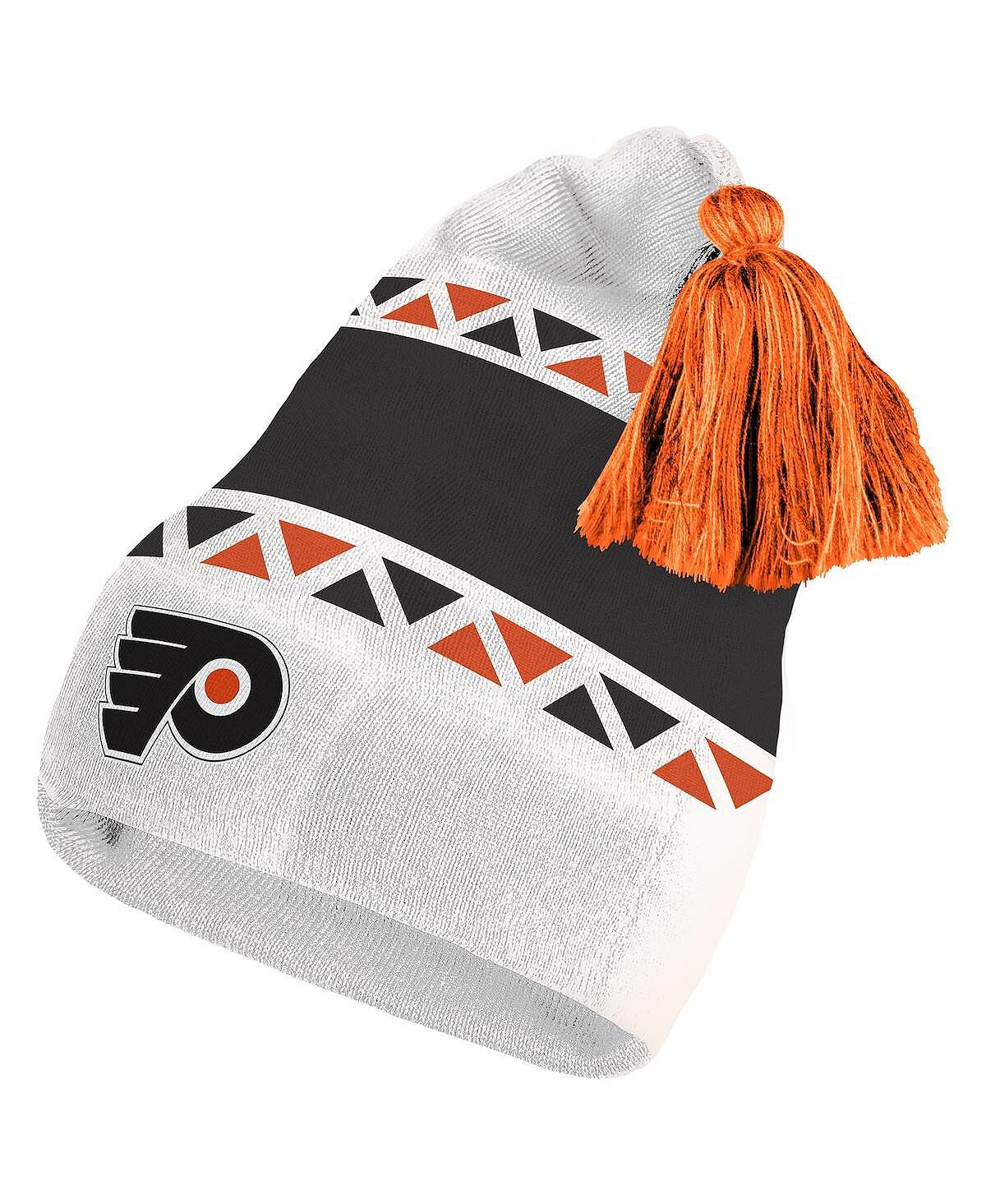 

Мужская бело-синяя вязаная шапка Philadelphia Flyers Reverse Retro 2.0 с помпонами и манжетами adidas