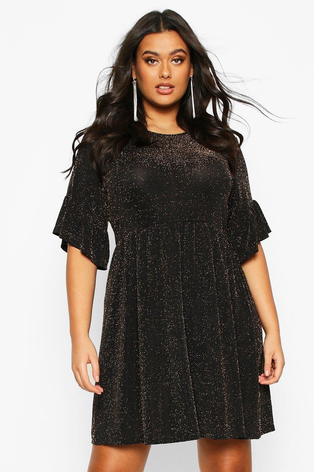 

Свободное платье Plus с блестками и мерцающим эффектом boohoo, золото, Желтый