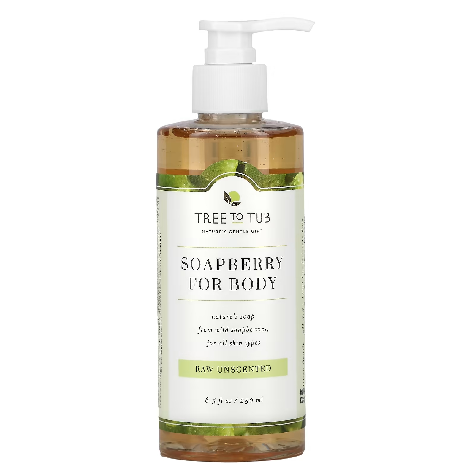 Tree To Tub Soapberry Увлажняющее мыло для душа без сульфатов, pH-сбалансированное для сухой чувствительной кожи, без запаха, 8,5 жидких унций (250 мл)