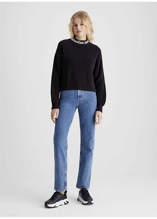 

Обычный однотонный черный женский свитер с воротником-стойкой Calvin Klein Jeans