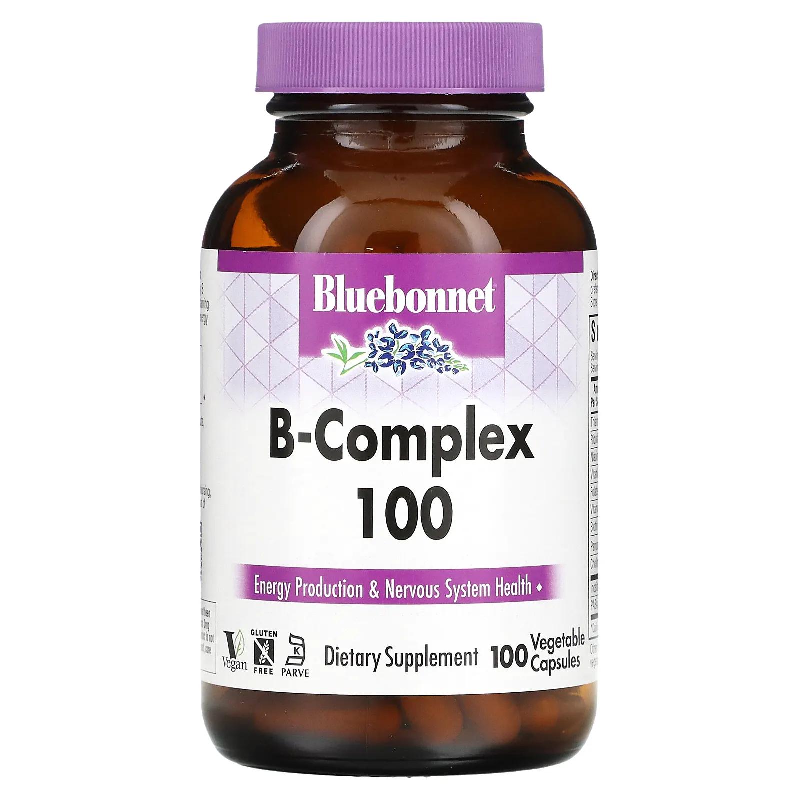 Bluebonnet Nutrition B-комплекс 100 100 растительных капсул bluebonnet nutrition витамин b2 100 мг 100 растительных капсул
