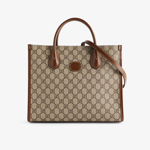 

Холщовая большая сумка в стиле ретро с монограммой Gucci, коричневый
