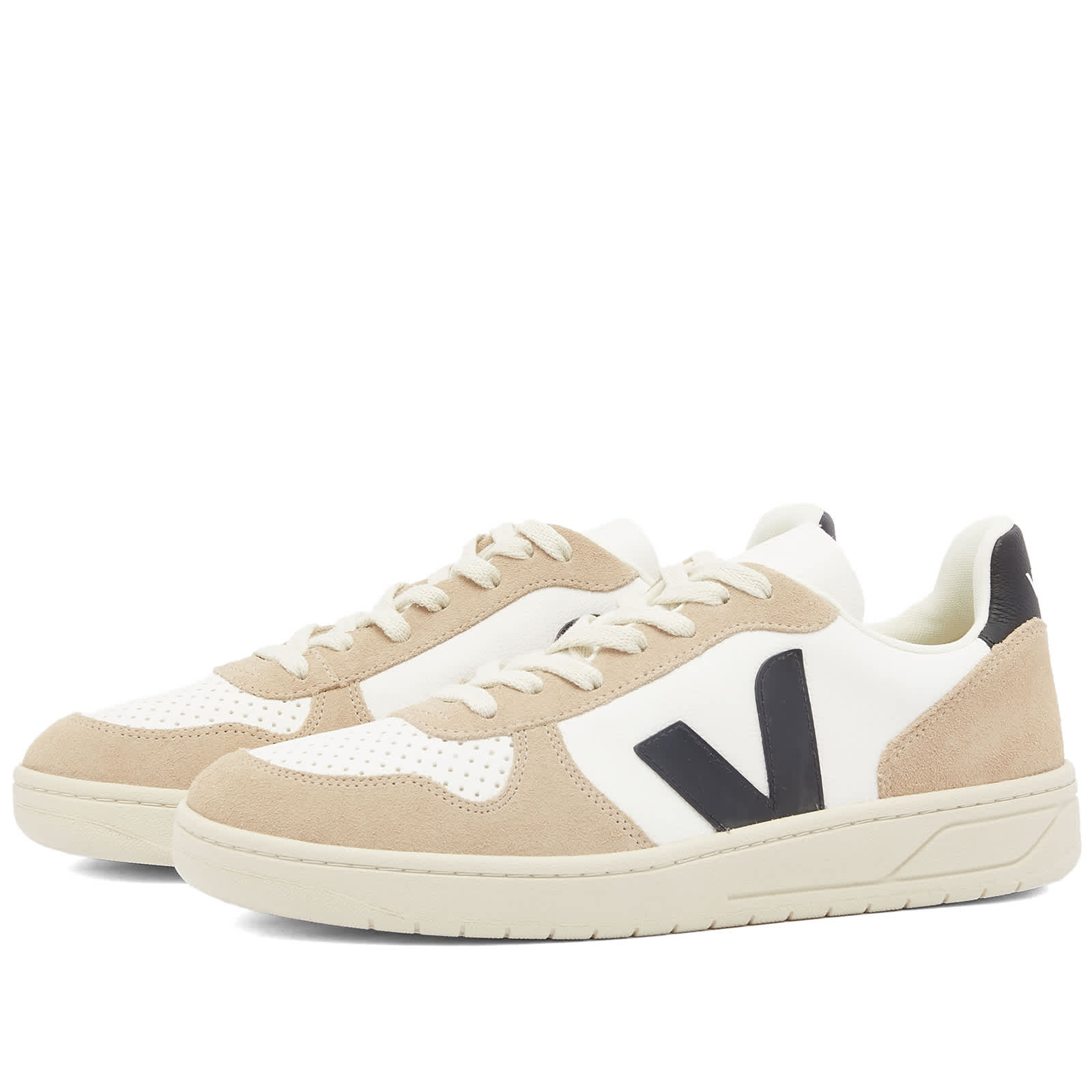 

Кроссовки Veja V-10 Leather Basketball, цвет Extra White & Black Sahara